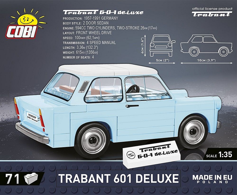 COBI COB24540 Kit Di Costruzione Mattoncini: Trabant 601 Universal Scala Ridotta, 74 Pezzi, Colore Vario, Compatibile Con Altri Marchi
